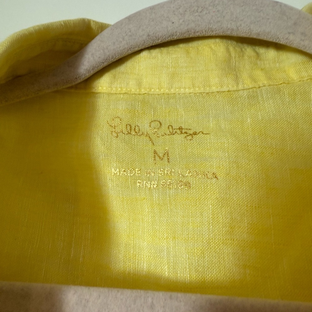 Lilly Pulitzer Yellow 100% Linen Button Down Shirt size Medium - Picture 3 of 7